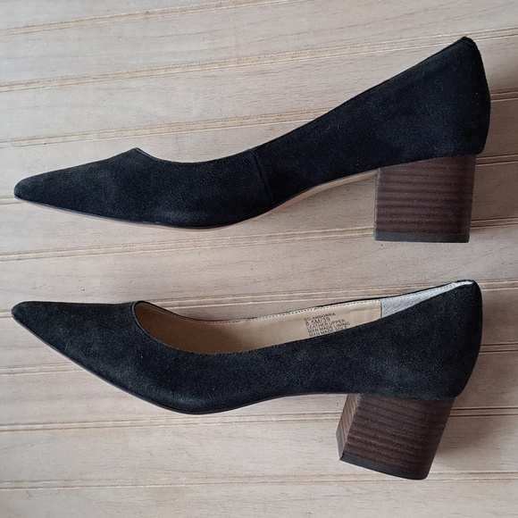 Sole Society Andorra Suede Leather Pointy Toe Chunky Heel Elegant Classy Pumps - Picture 10 of 10